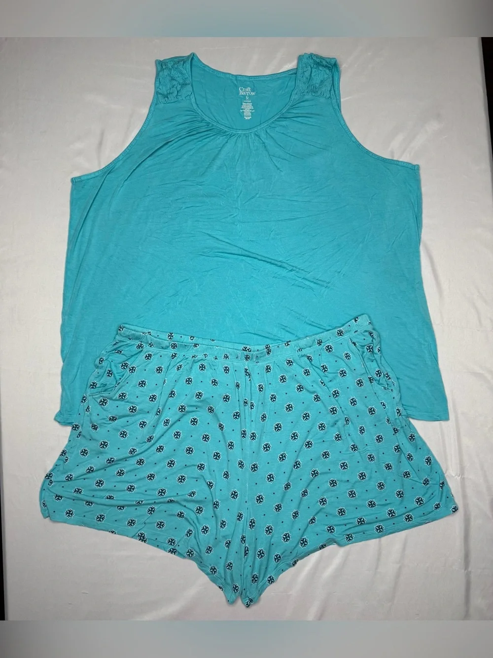 croft & barrow Turquoise Tank Top and Printed Shorts Pajama Set